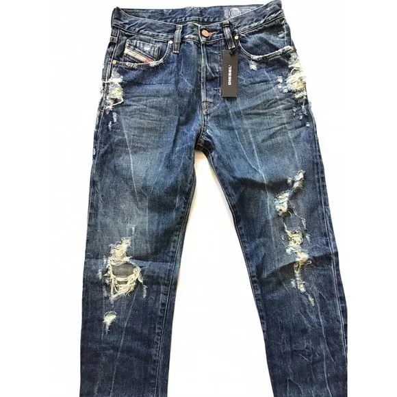 $298 Diesel Men’s Mharky Slim Skinny Cropped Jeans 084ZM Destroyed Size W28